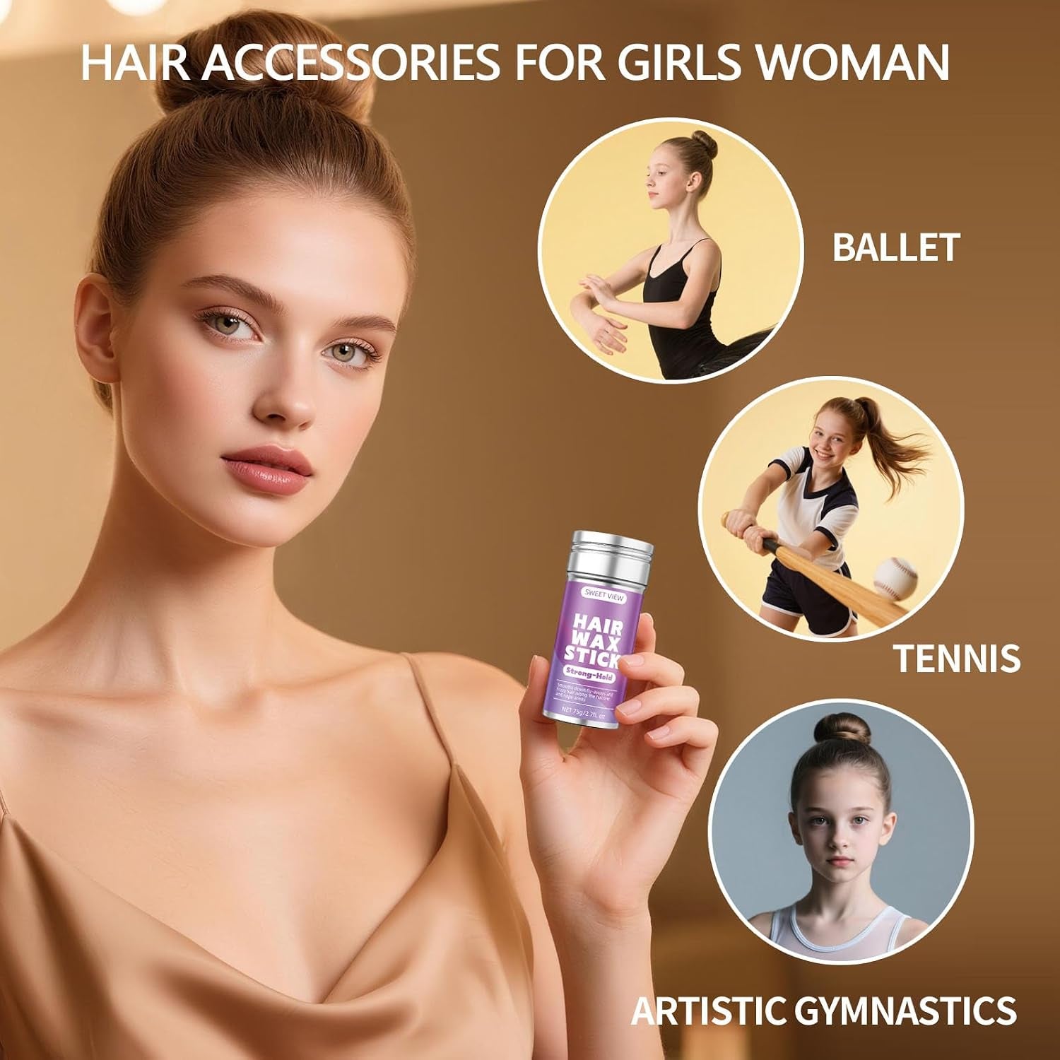 Hair Wax Stick & Boar Bristle Slick Back Brush | Tames Flyaways, Frizz, Sleek Ponytails, Buns, Styling Accessories for Girls, Women