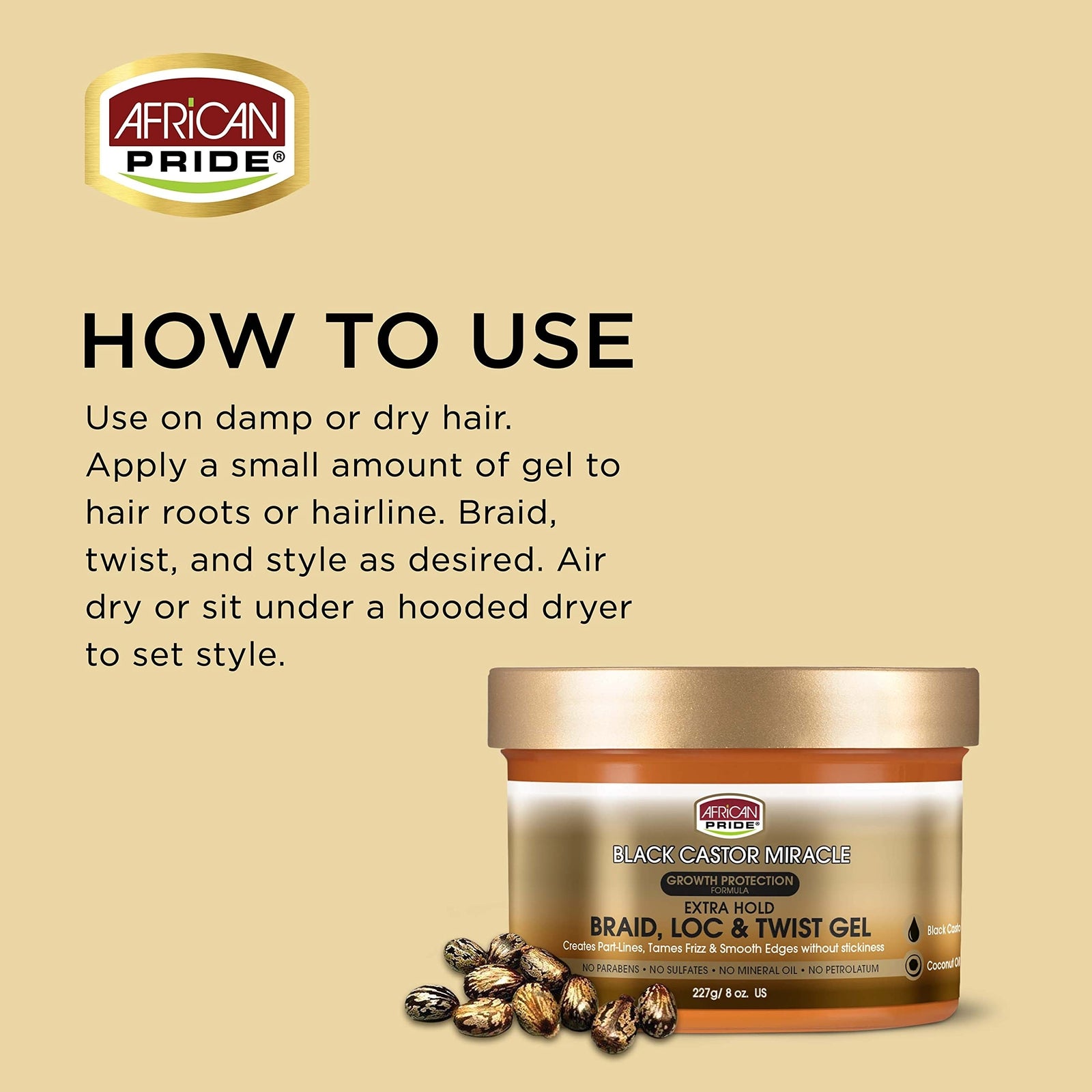 African Pride Black Castor Miracle Extra Hold Hair Gel 3 Pack 8 Ounce