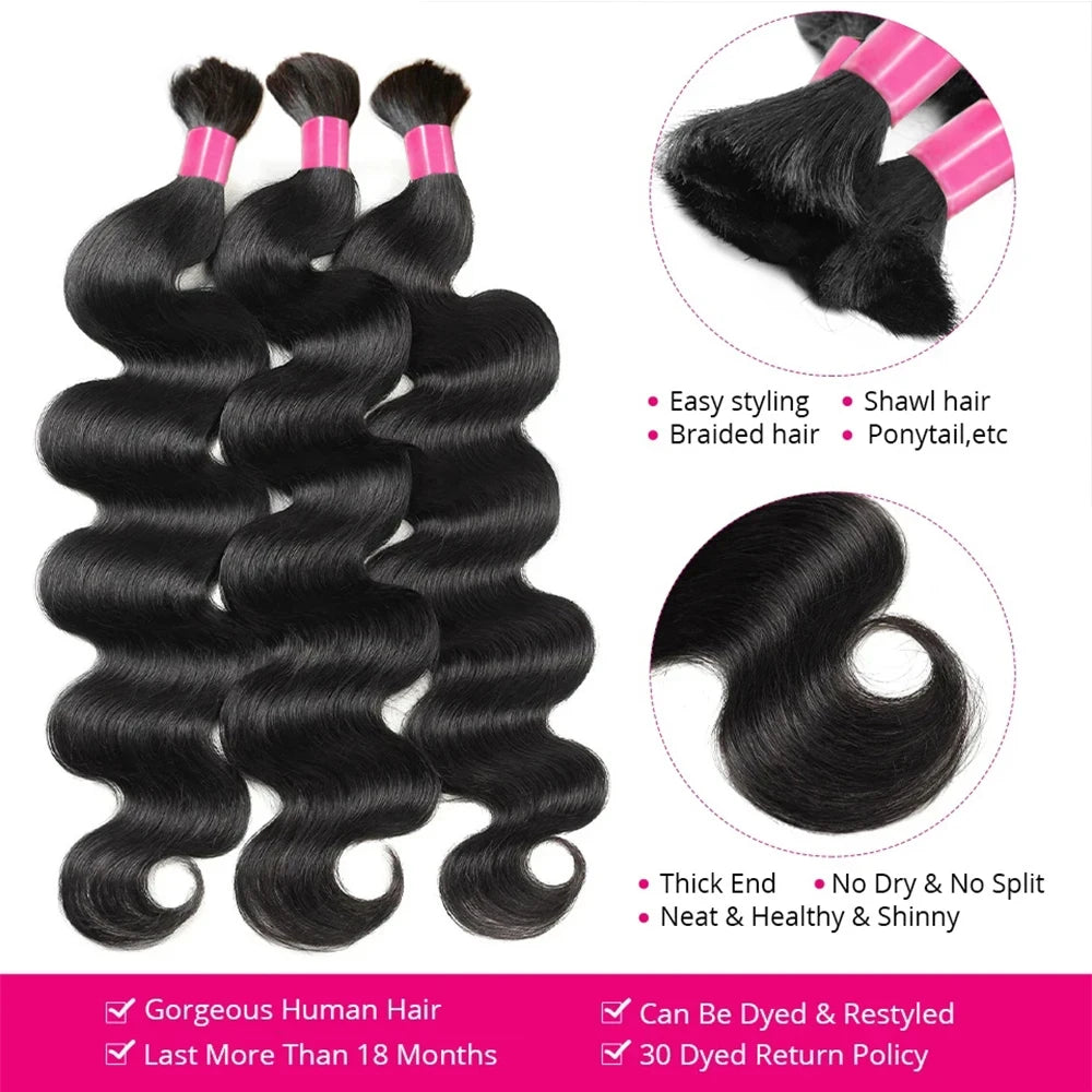Body Wave Human Hair Bulk Braiding Extensions