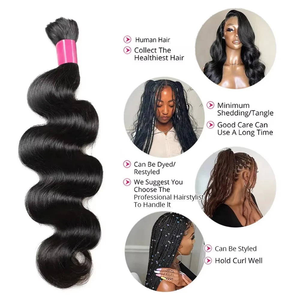 Body Wave Human Hair Bulk Braiding Extensions