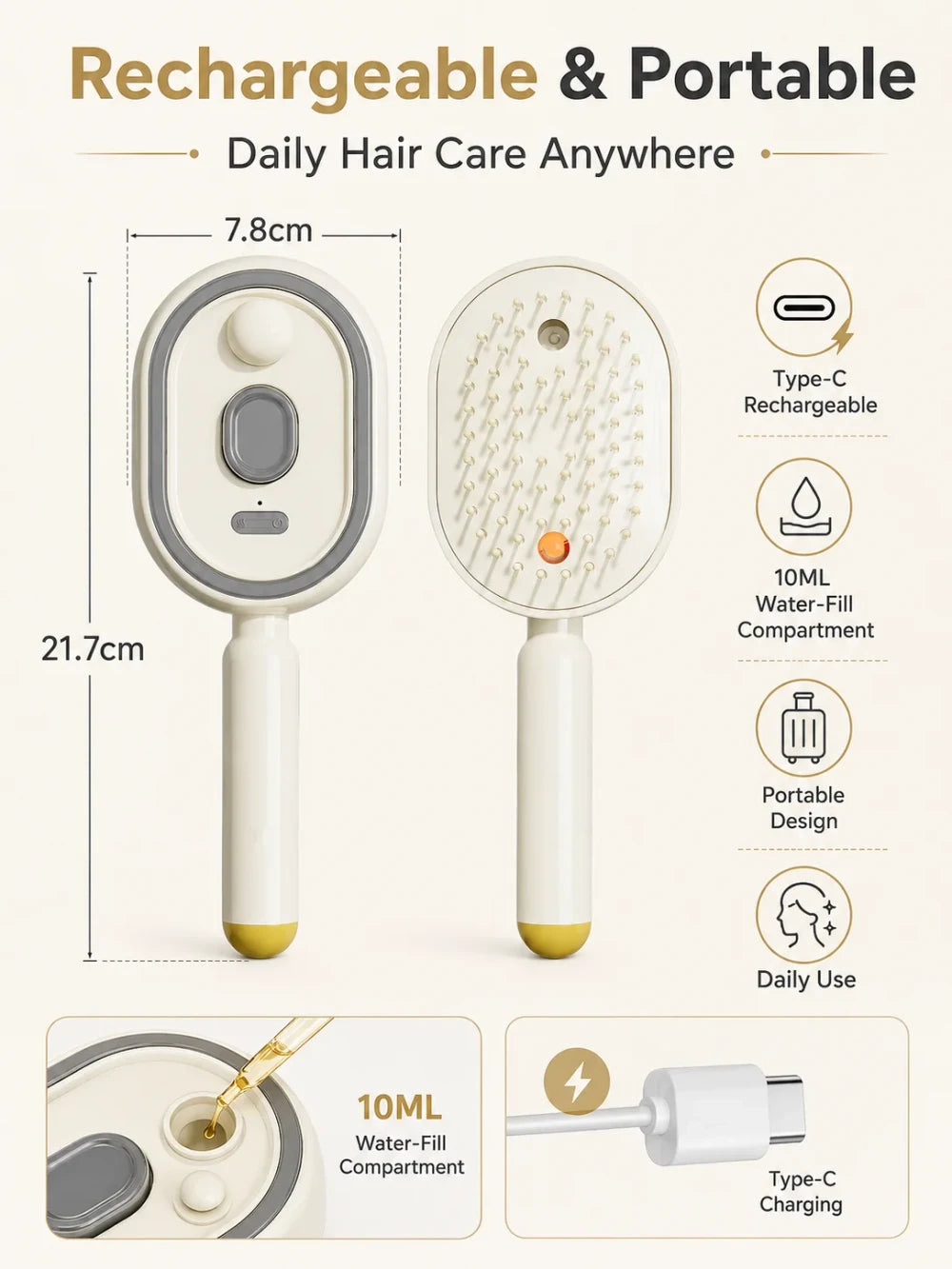 3 Rechargeable Anti Frizz Electric Hair Brush