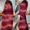 Burgundy Straight Human Hair Lace Wig