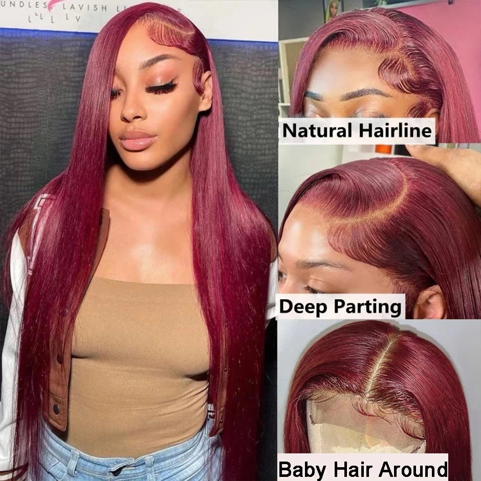 Burgundy Straight Human Hair Lace Wig