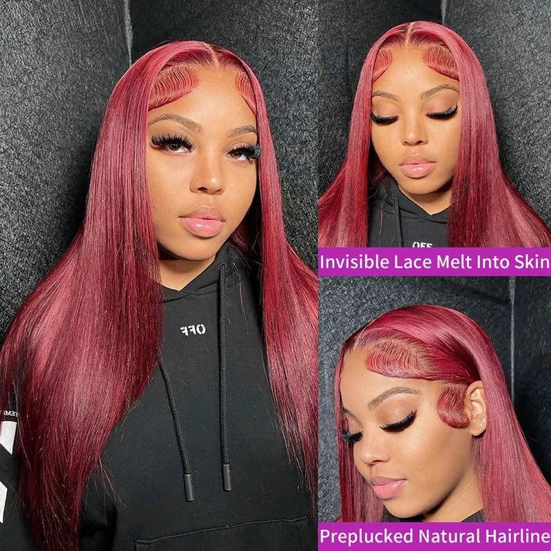 Burgundy Straight Human Hair Lace Wig