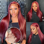 Burgundy Straight Human Hair Lace Wig