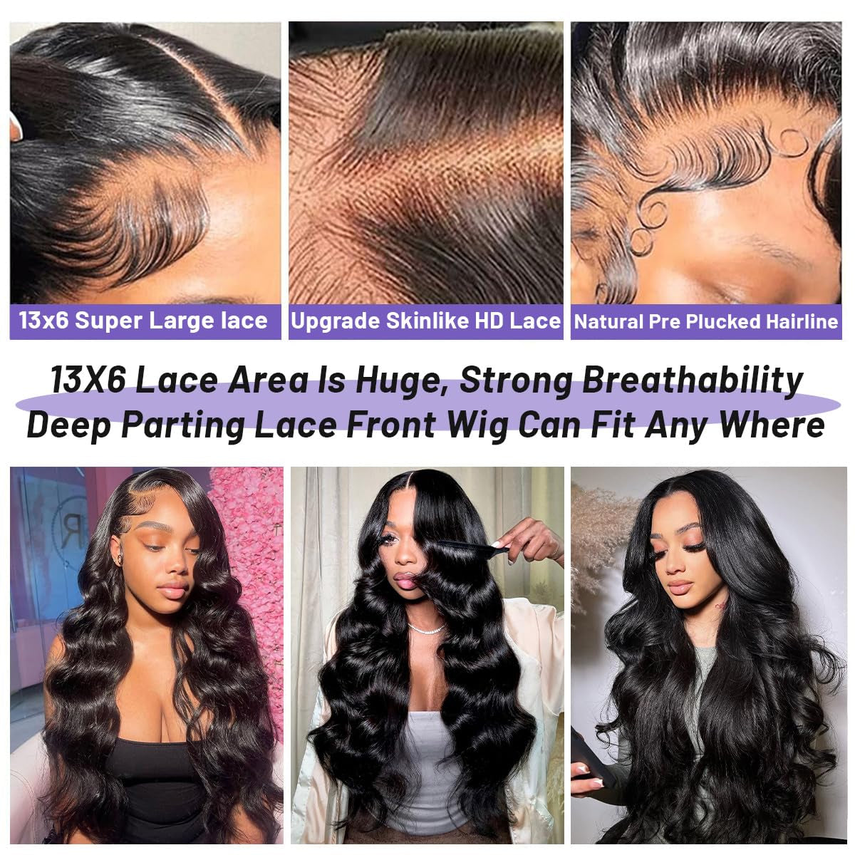 Body Wave Human Hair Wig 30 Inch 13X6 HD Lace Front Wigs Human Hair Pre Plucked Pre Bleached Frontal Wigs Black Glueless Wigs Human Hair for Women 210% Density