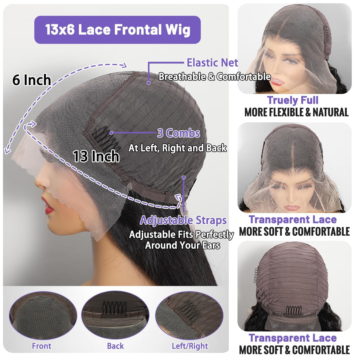 Body Wave Human Hair Wig 30 Inch 13X6 HD Lace Front Wigs Human Hair Pre Plucked Pre Bleached Frontal Wigs Black Glueless Wigs Human Hair for Women 210% Density