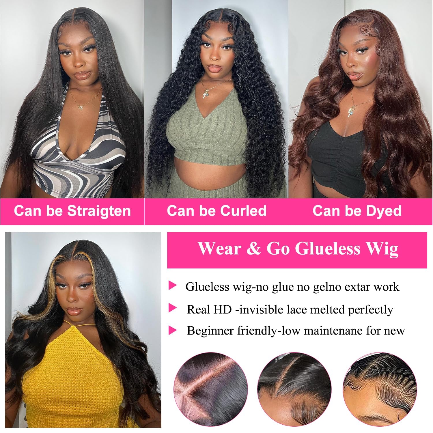 28 Inch Wear and Go Glueless Wigs Human Hair Pre Plukced Pre Cut 5X5 Hd Lace Closure Wigs Human Hair for Women 180% Density Ready to Wear Glueless Body Wave Lace Front Wigs No Glue Wigs