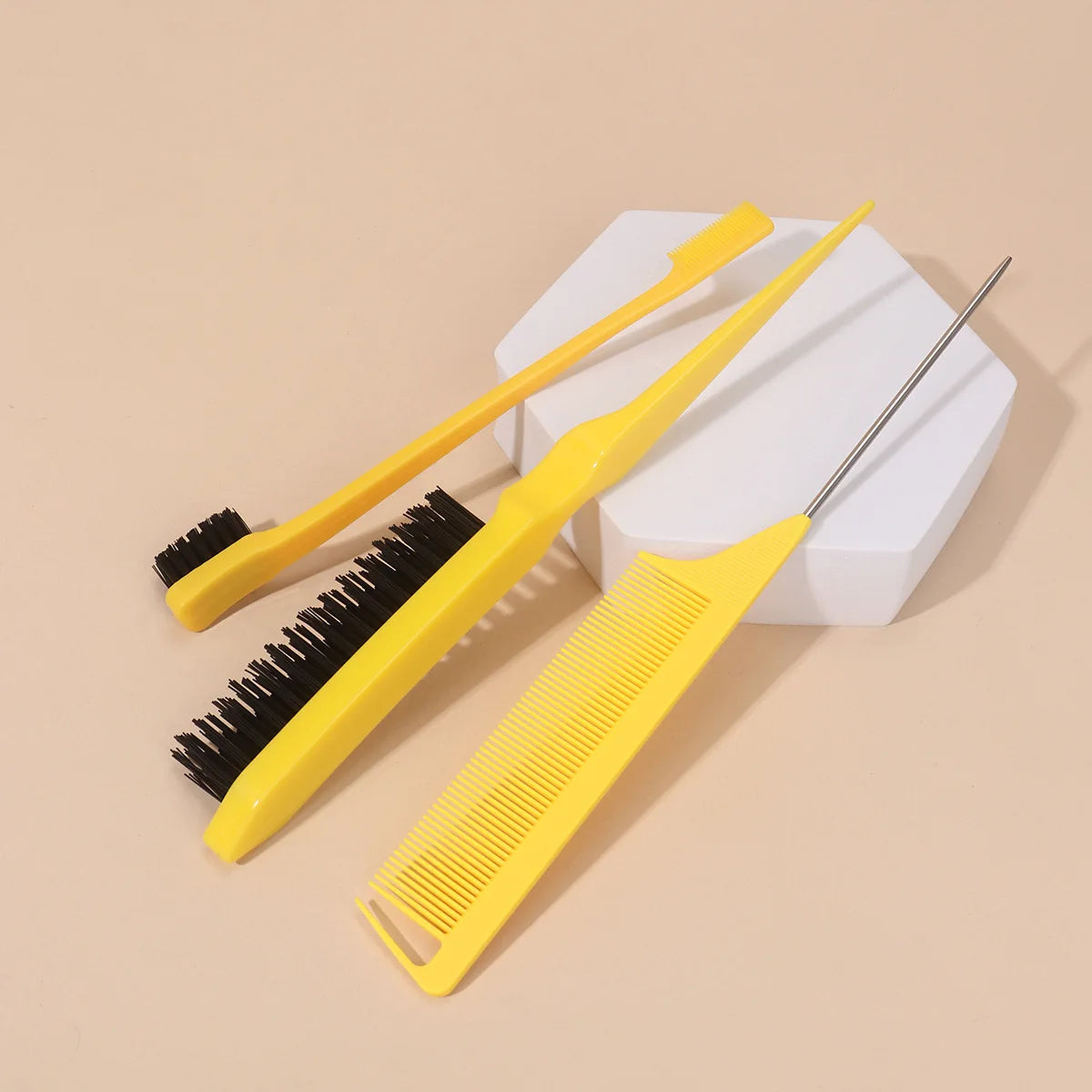 3 PCS Comb Set Edge Brush Bristle Hair Brush Rat Tail Comb, Hair Brush, Curly Hair Brush