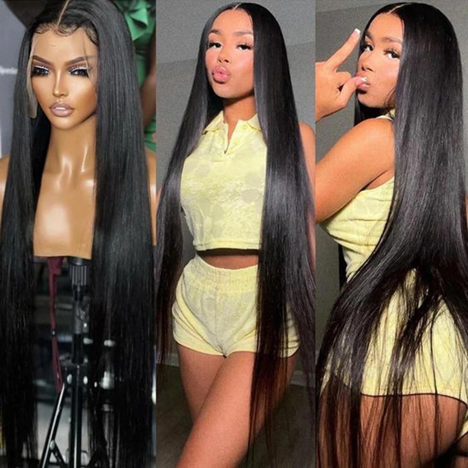 Black Straight Lace Front Wigs Clueless Human Hair Wigs Long Straight Wigs for Black Women(26 Inch)