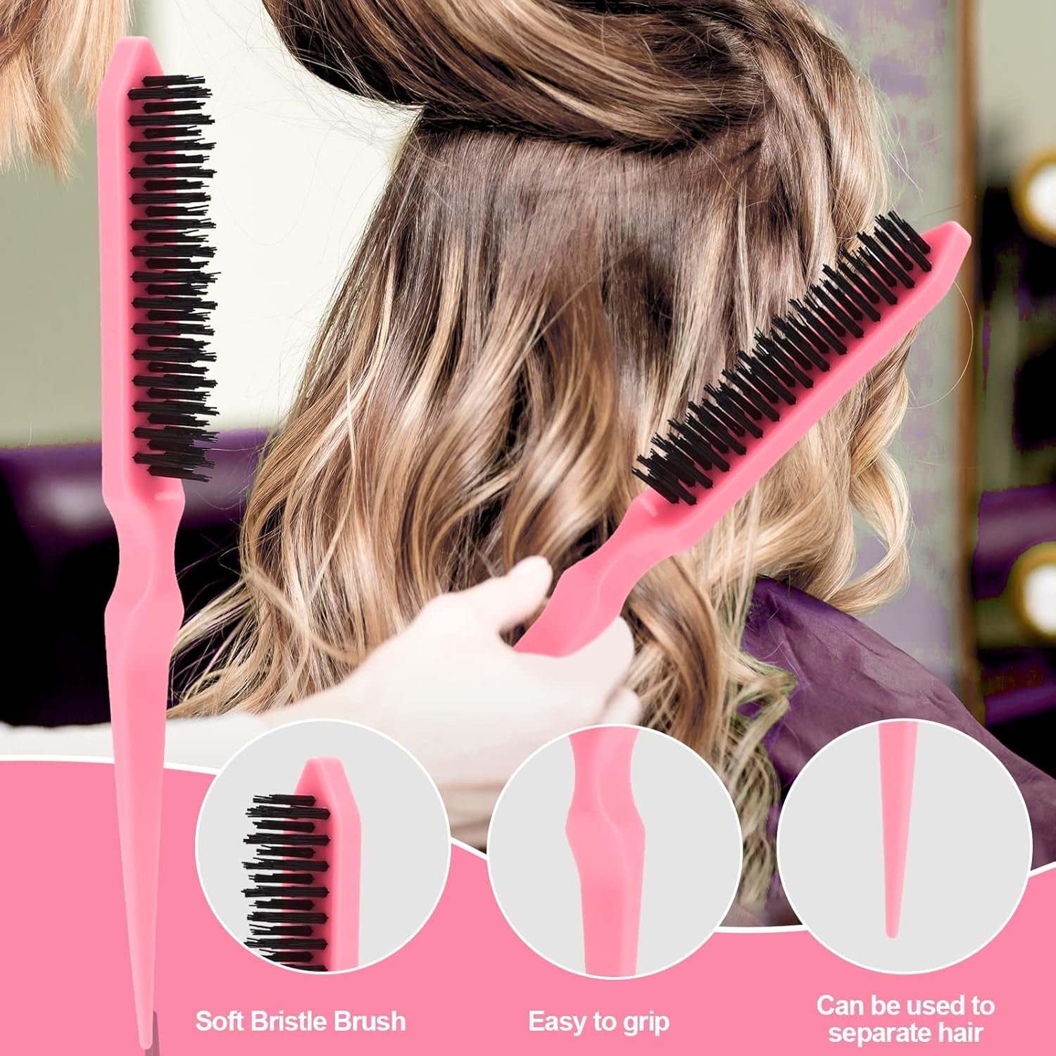 3Pcs Slick Back Hair Brush | Rat Tail Comb, Edge | Bristle Brush, Sleek Ponytail/Bun Smoothing Baby Hair & Flyaways