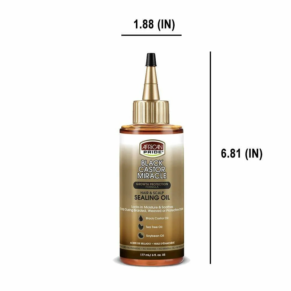 Black Castor Miracle Hair & Scalp Sealing Oil - Locks in Moisture & Soothes, Contains Black Castor Oil, Tea Tree Oil, Soybean Oil, 6 Oz