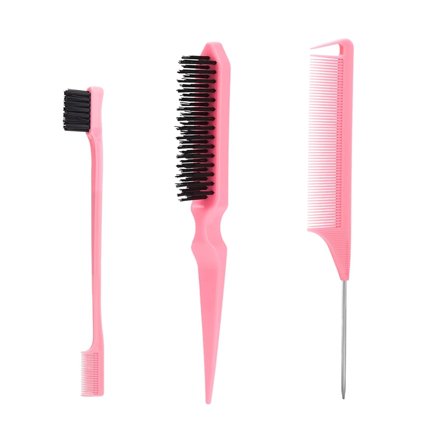 3Pcs Slick Back Hair Brush | Rat Tail Comb, Edge | Bristle Brush, Sleek Ponytail/Bun Smoothing Baby Hair & Flyaways