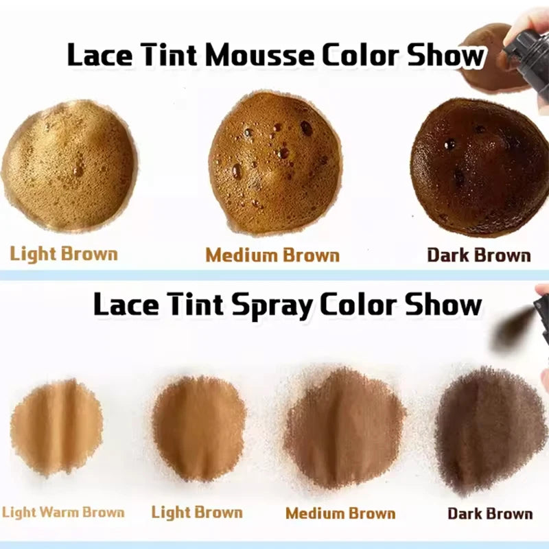 Lace Tint Mousse Waterproof for Lace Front Wigs Light/Medium/Dark Wig Knots Healer Quick Dry Wig Grids Concealer Tint Spray