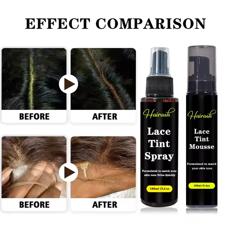 Lace Tint Mousse Waterproof for Lace Front Wigs Light/Medium/Dark Wig Knots Healer Quick Dry Wig Grids Concealer Tint Spray