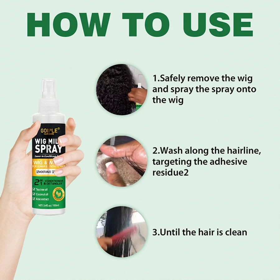 100ml Wig Milk Spray Moisturizing Care Spray for Wig Synthetic Hair Prevent Frizz Leave-in Conditioner for Wigs Smooth and Shine