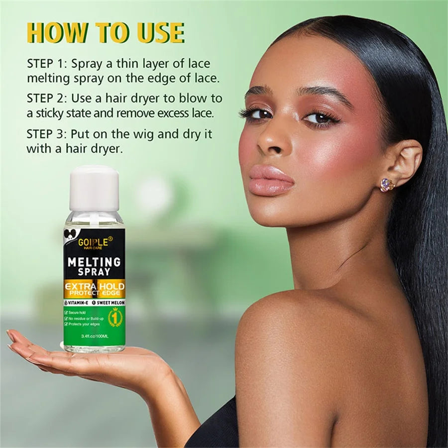 Lace Wig Melting Spray, Fast-Drying Invisible Adhesive, Smoothing Flyaway Hair Wax Stick and Edge Control Gel for Natural & Wigs
