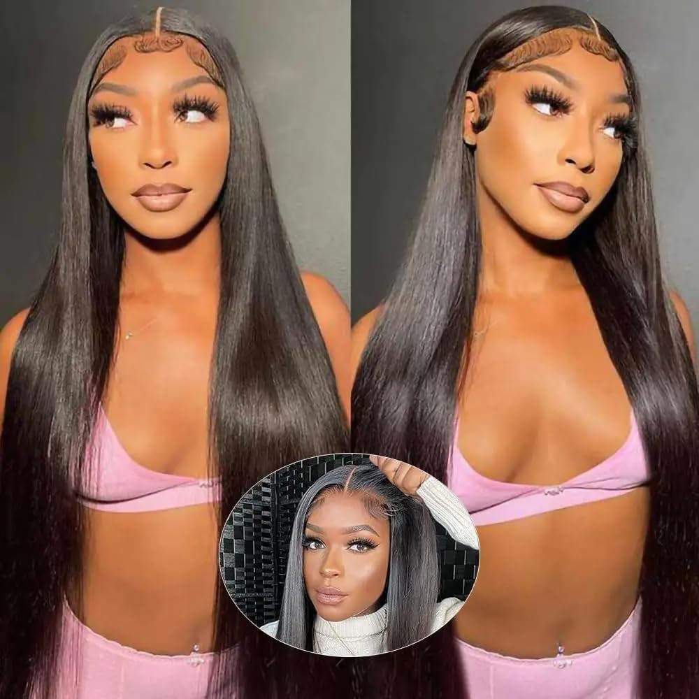Black Straight Lace Front Wigs Clueless Human Hair Wigs Long Straight Wigs for Black Women(26 Inch)