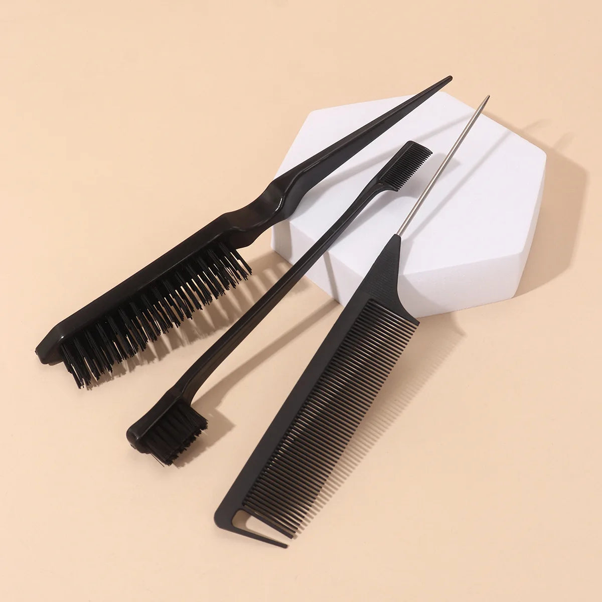 3 PCS Comb Set Edge Brush Bristle Hair Brush Rat Tail Comb, Hair Brush, Curly Hair Brush