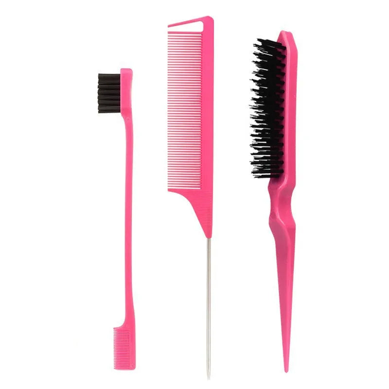 3 PCS Comb Set Edge Brush Bristle Hair Brush Rat Tail Comb, Hair Brush, Curly Hair Brush