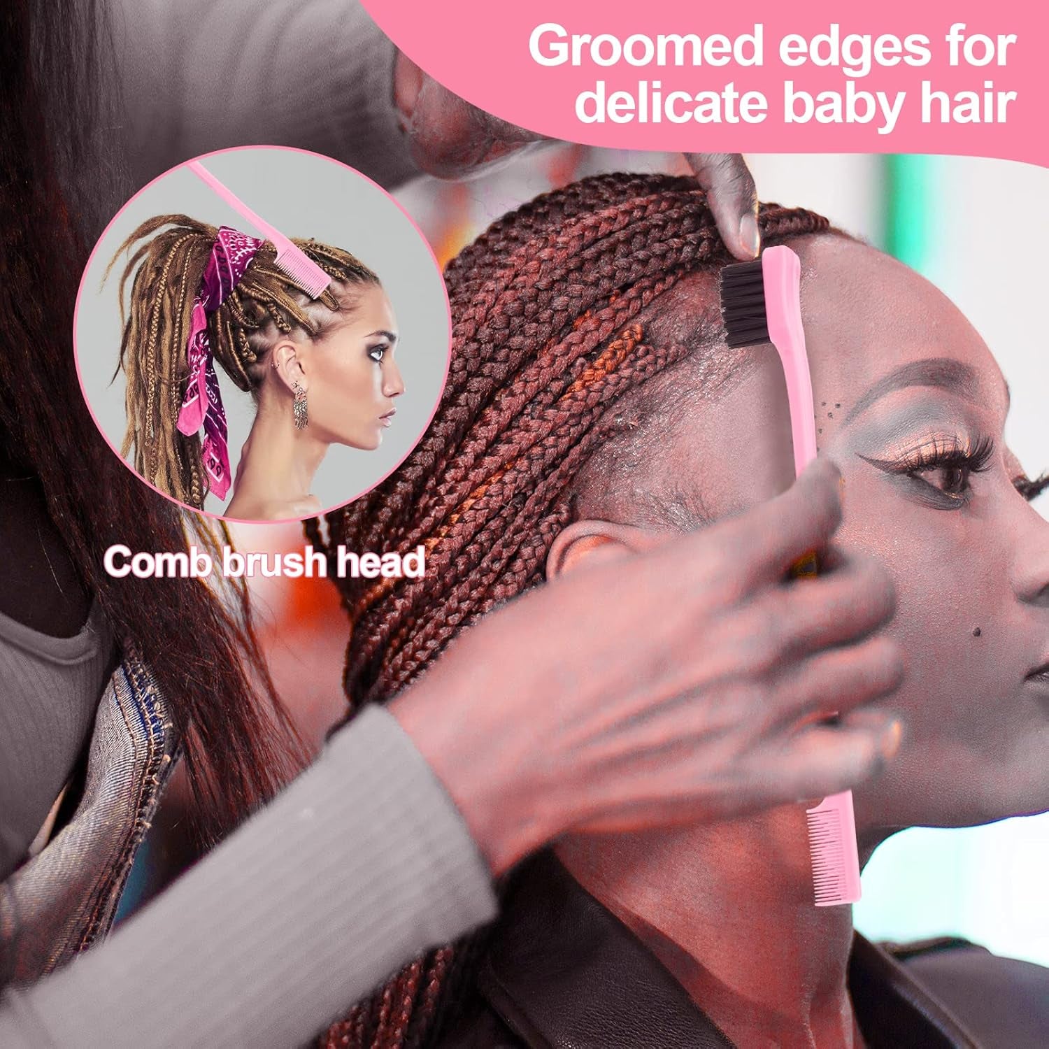 3Pcs Slick Back Hair Brush | Rat Tail Comb, Edge | Bristle Brush, Sleek Ponytail/Bun Smoothing Baby Hair & Flyaways
