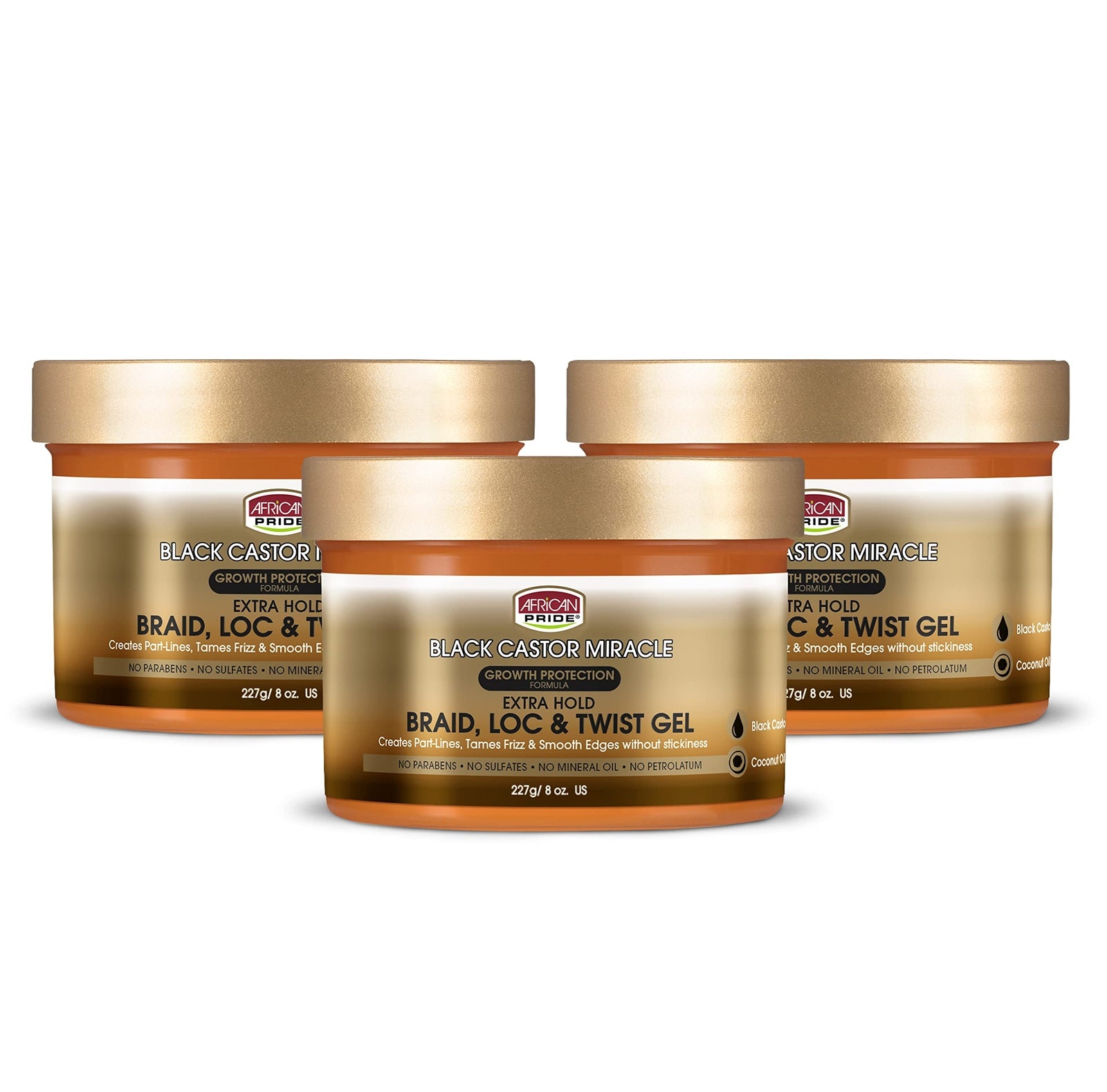 African Pride Black Castor Miracle Extra Hold Hair Gel 3 Pack 8 Ounce