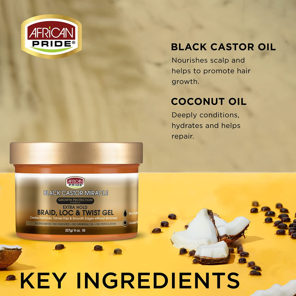 African Pride Black Castor Miracle Extra Hold Hair Gel 3 Pack 8 Ounce