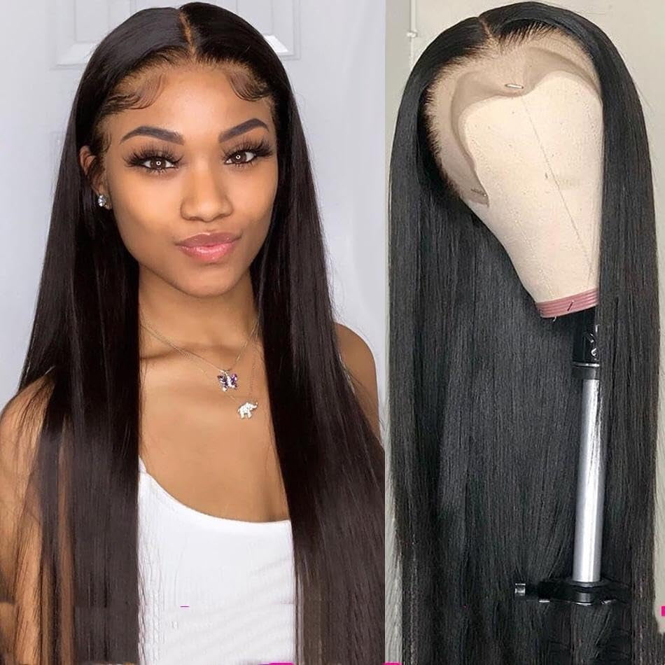 Black Straight Lace Front Wigs Clueless Human Hair Wigs Long Straight Wigs for Black Women(26 Inch)